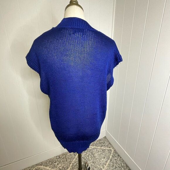 Vintage Collage Women’s Medium Blue Oversized Knit Vest Jacket - Picture 6 of 10